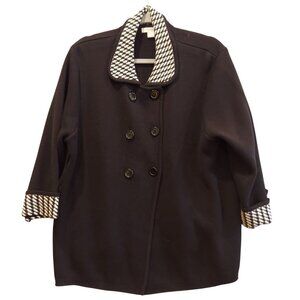 Dressbarn Jacket coat women 14/16 Black hounds tooth double breasted Knit career